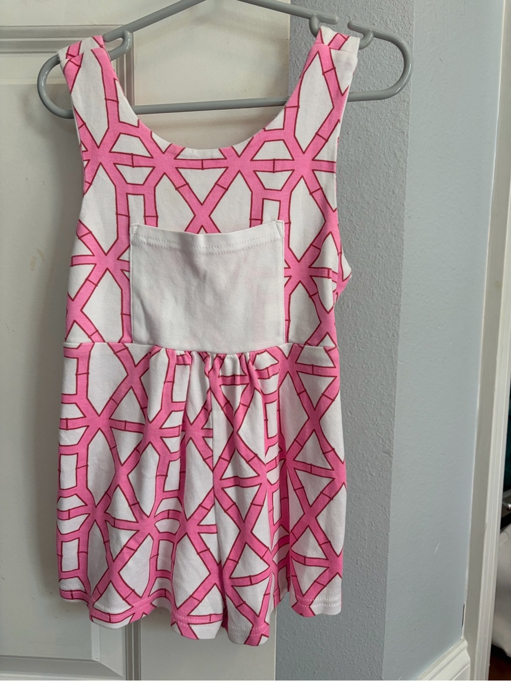 Girls' Pink Geometric Pocket romper